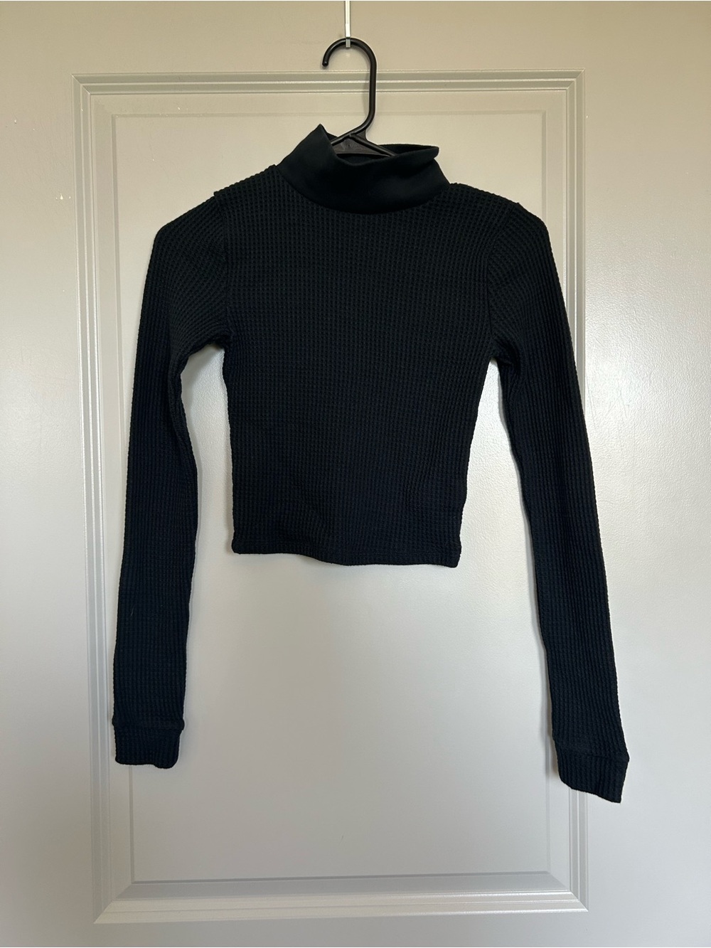 aerie Black Ribbed Mock Neck Long-Sleeve Top